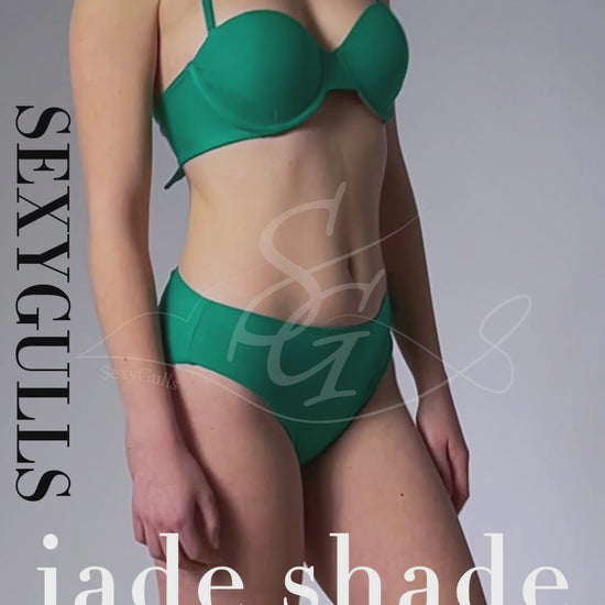 video of model wearing green jade shade bikini in studio